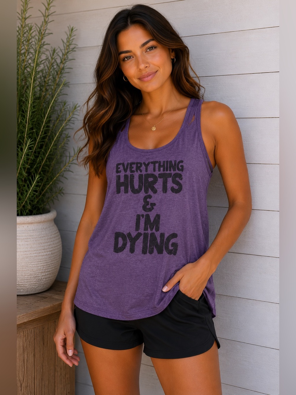 Anvil Purple Racerback Tank with Black Graphic Text